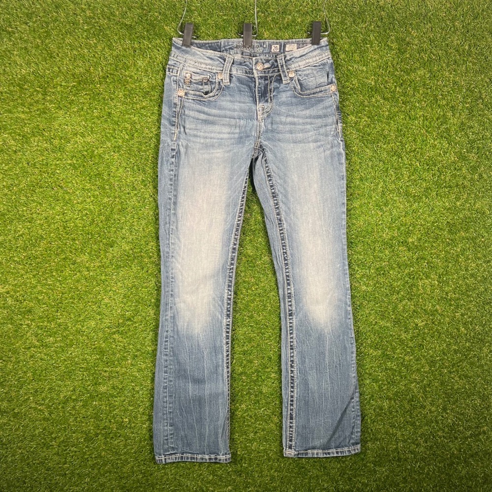 Miss Me Low Rise Slim Boot Jeans Blue Wing Rhinestone Size 26